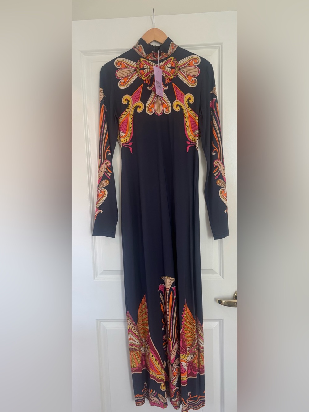 LA DoubleJ Navy Maxi Dress with Pink & Orange Totem Print